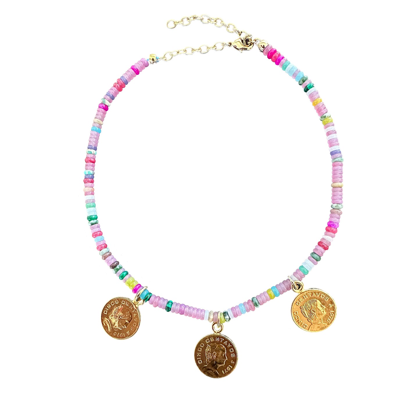 Collar de monedas con ágatas rosas