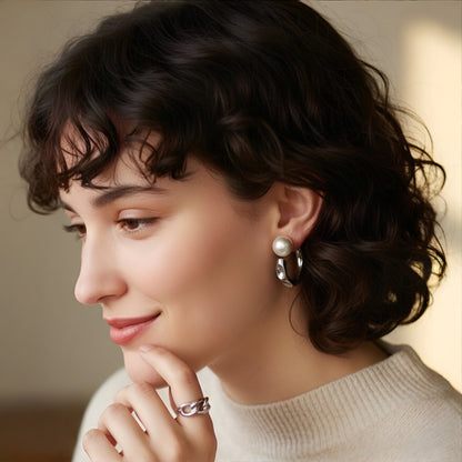 Big hoop Perla plateado